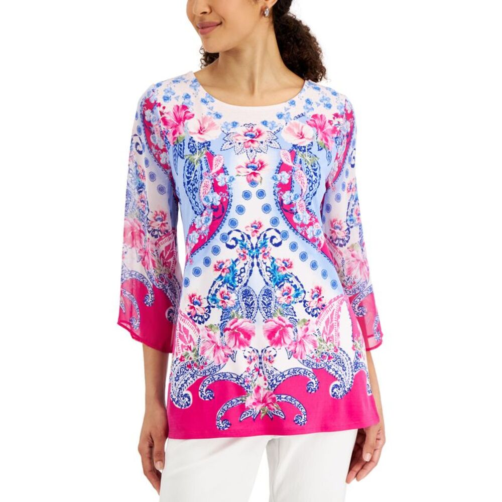 JM Collection Womens Printed 3/4 Sleeve Top
